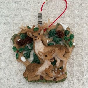 3D Resin Deer Family Heart Shape Christmas Ornament